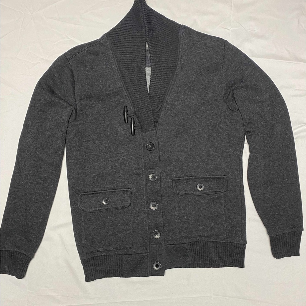 RW&CO Gray Cardigan Sweater with Ribbed Cuffs
